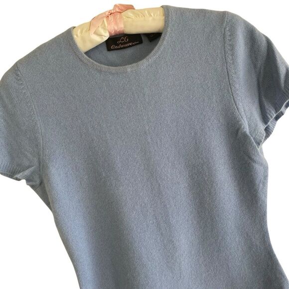 LG by Chow Cashmere Sweater Women's Medium Blue Pullover Cap Sleeves - Picture 2 of 4